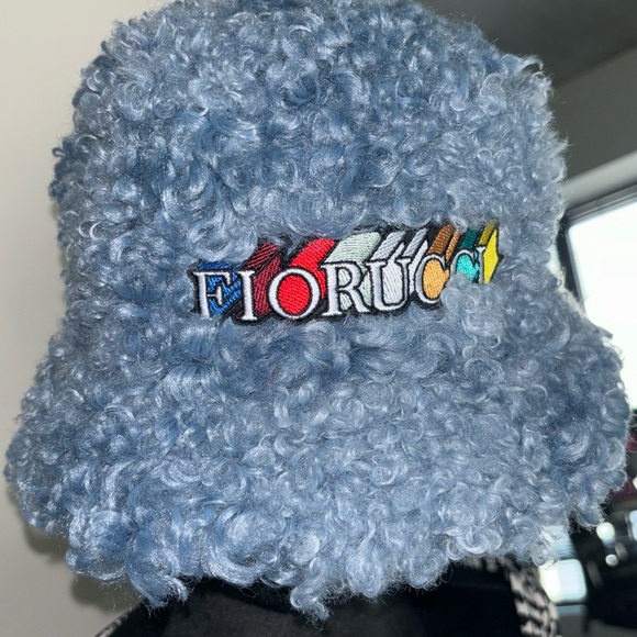 Fiorucci Accessories - Fiorucci 3-D Logo Faux Fur Baby Blue Bucket Hat